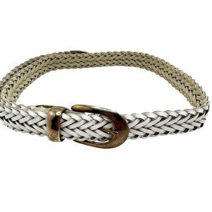 Vintage 80s Capezio Braided White Leather Belt With Brass Buckle S/M 36"